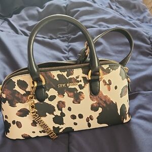 Steve Madden Black and Cream Leopard Print Satchel